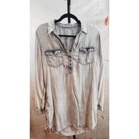 Maurices Sz Large Casual V Neck Long Sleeved Thin Knit Tunic Gray Acid Washed - Picture 1 of 5